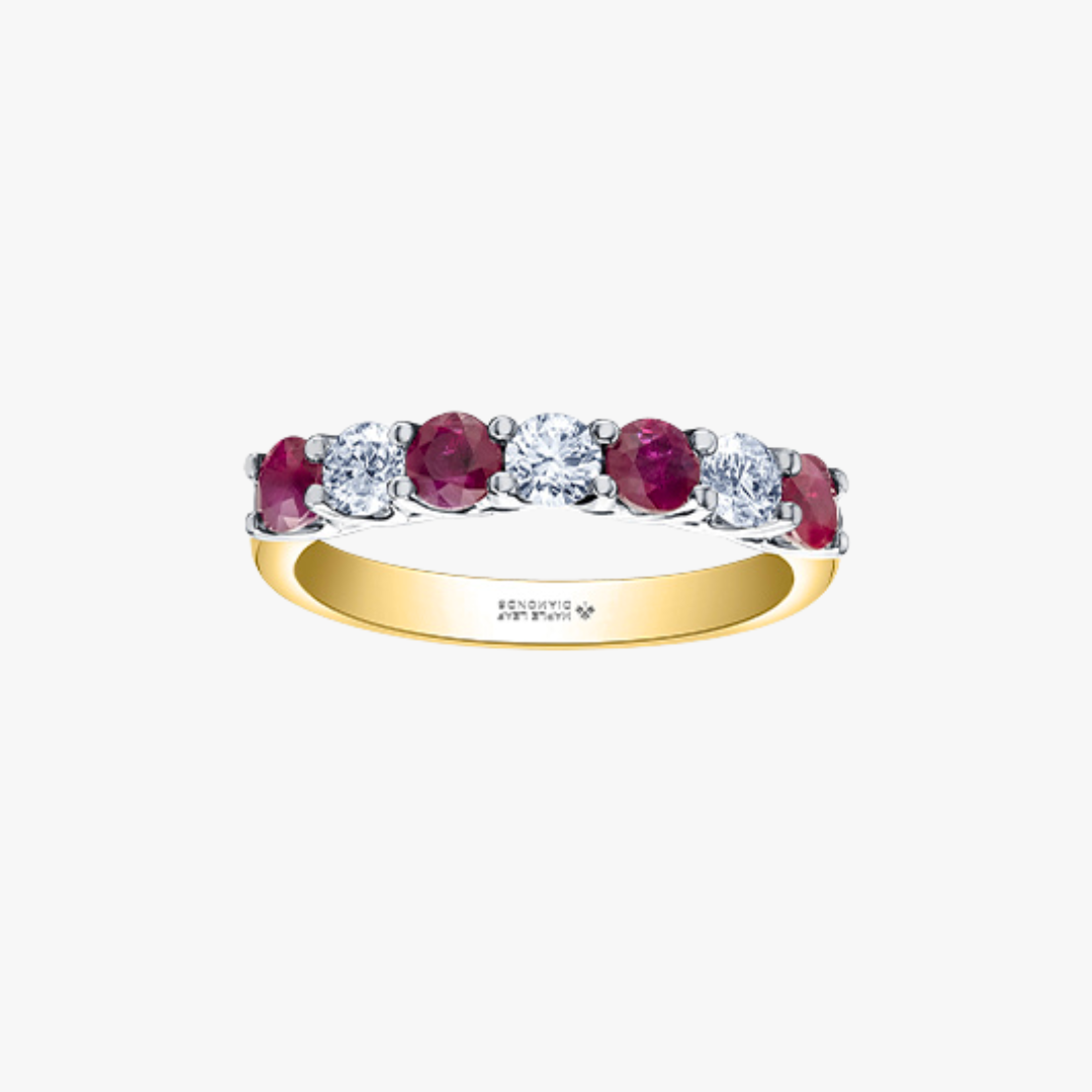 Memoryring mit Diamanten und Rubinen