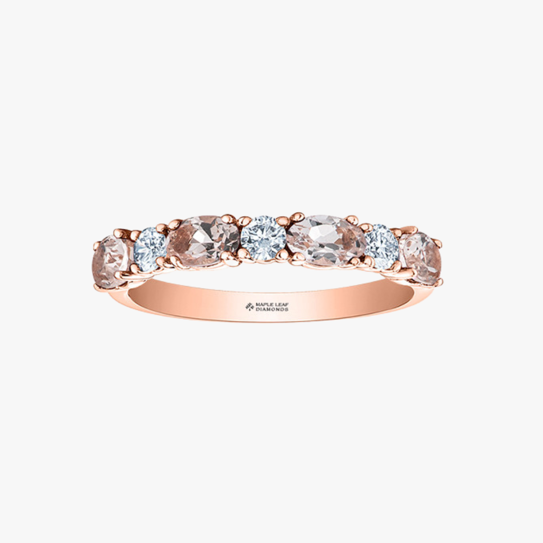 Memory ring 14kt rose gold with morganite and diamond