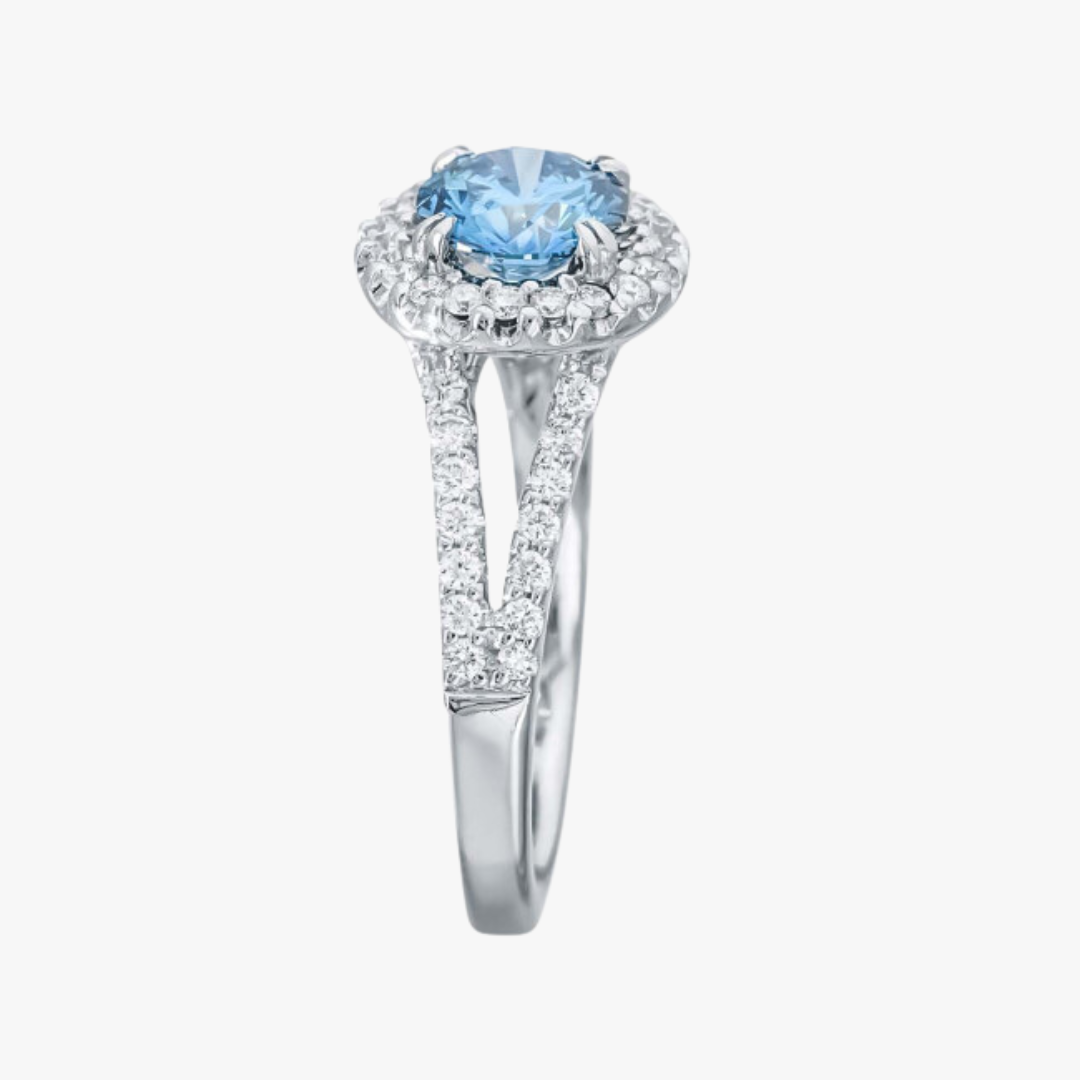 Diamond ring 14kt white gold with 1.35ct blue lab-grown diamond