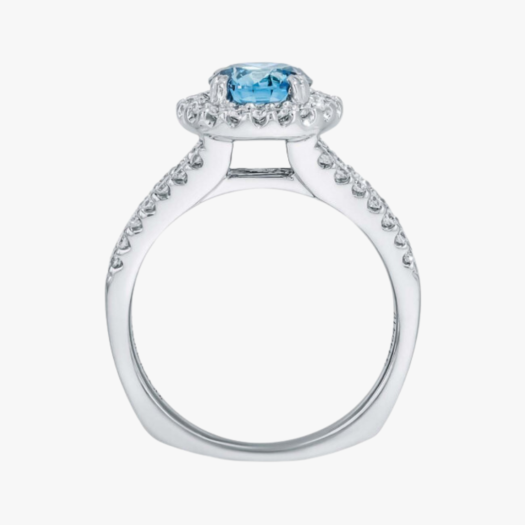 Diamond ring 14kt white gold with 1.35ct blue lab-grown diamond