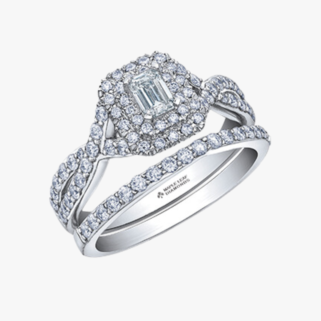 Diamant Emerald Cut Ring in Weißgold