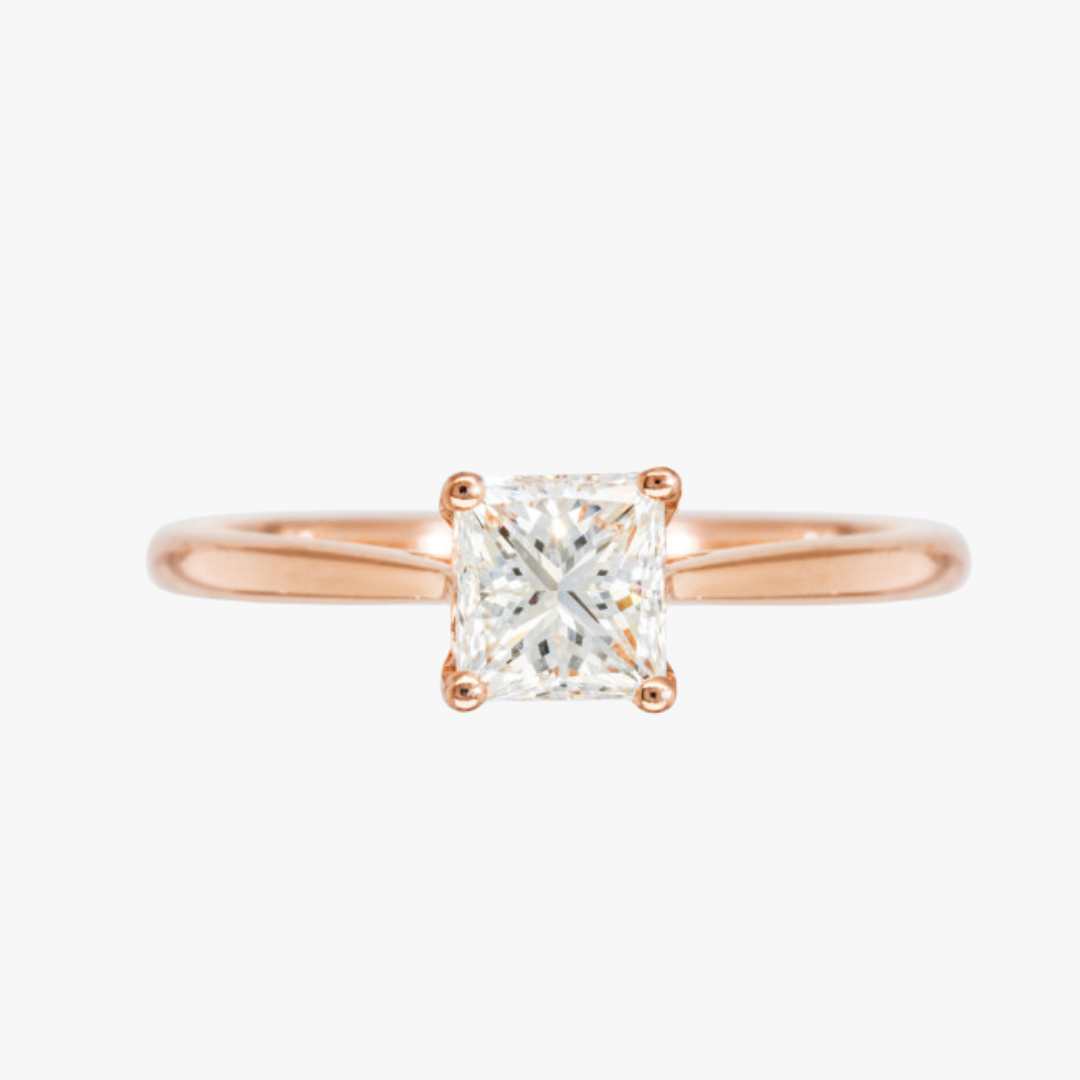 Diamant Verlobungsring Princess Cut Rosègold von Vorne