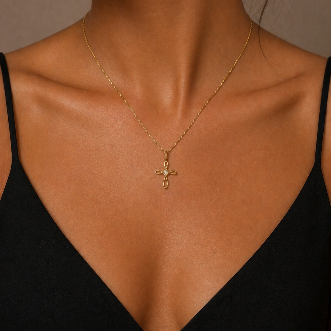 Halskette mit Kreuz in Gelbgold