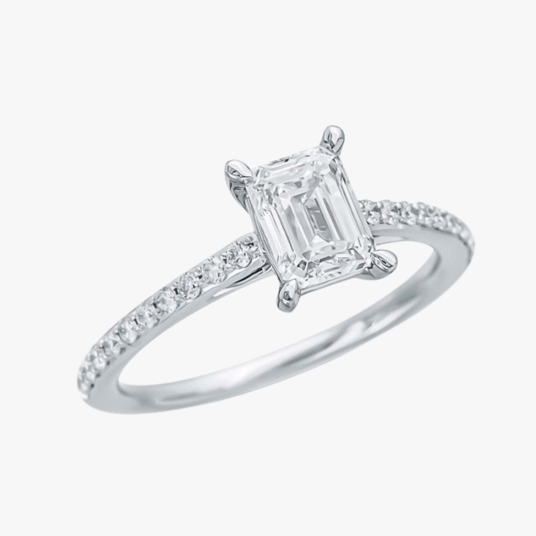 Verlobungsring 14kt Weißgold mit 1.01ct Smaragd Lab-Grown Diamant