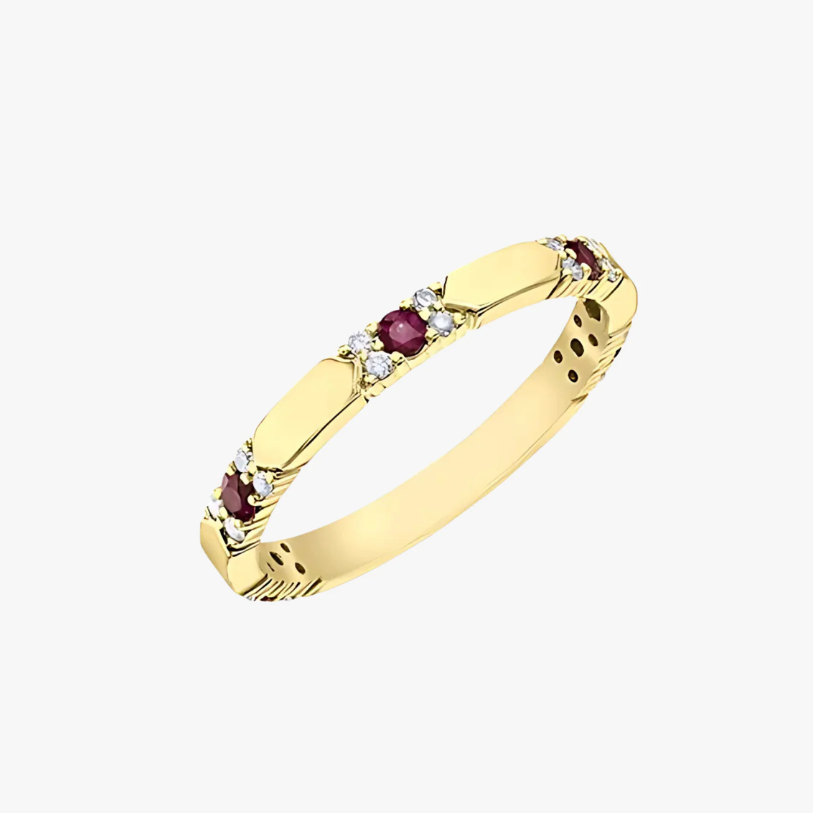Memory ring 10kt yellow gold with pink sapphires and diamonds