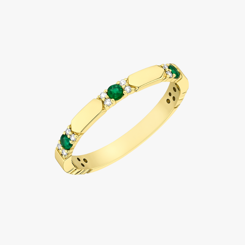 Memory ring 10kt yellow gold with pink sapphires and diamonds