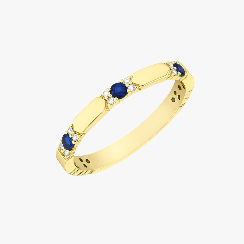 Memory ring 10kt yellow gold with pink sapphires and diamonds
