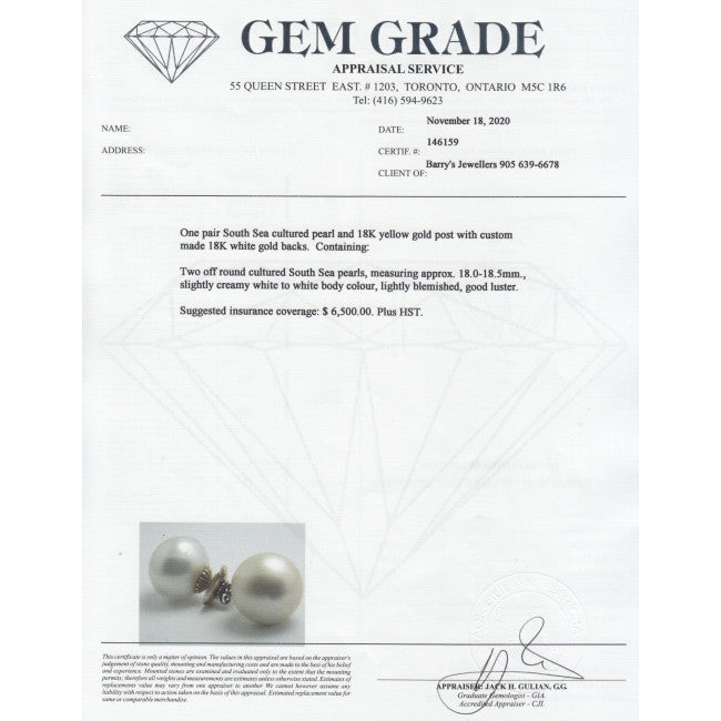 Südsee Perlen Ohrstecker Zertifikat