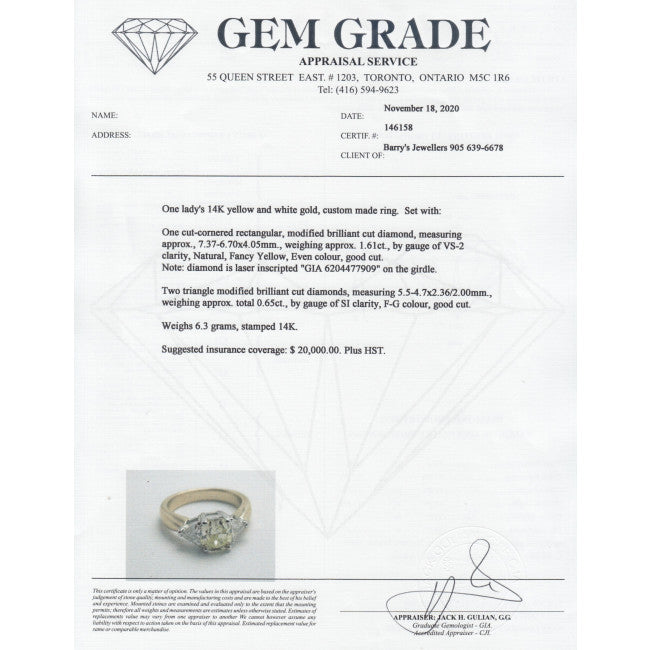 Verlobungsring mit gelben Farb Diamanten von Barrys Juwelier Zertifikat