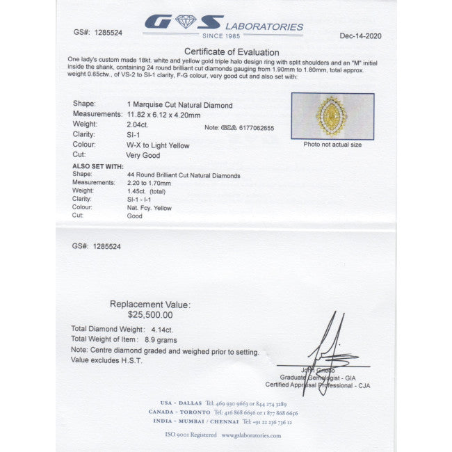 Barrys Juwelier Zertifikat für gelben Diamanten