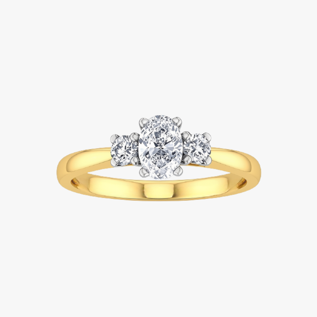 Trilogy Verlobungsring in Gelbgold mit 3 Diamanten labor