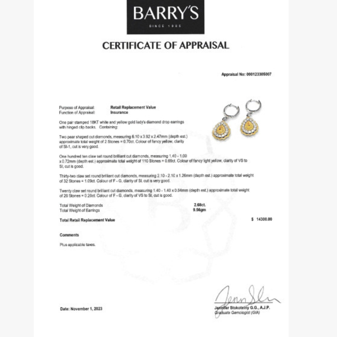 Damen Diamantohrringe mit gelben Diamanten Zertifikat