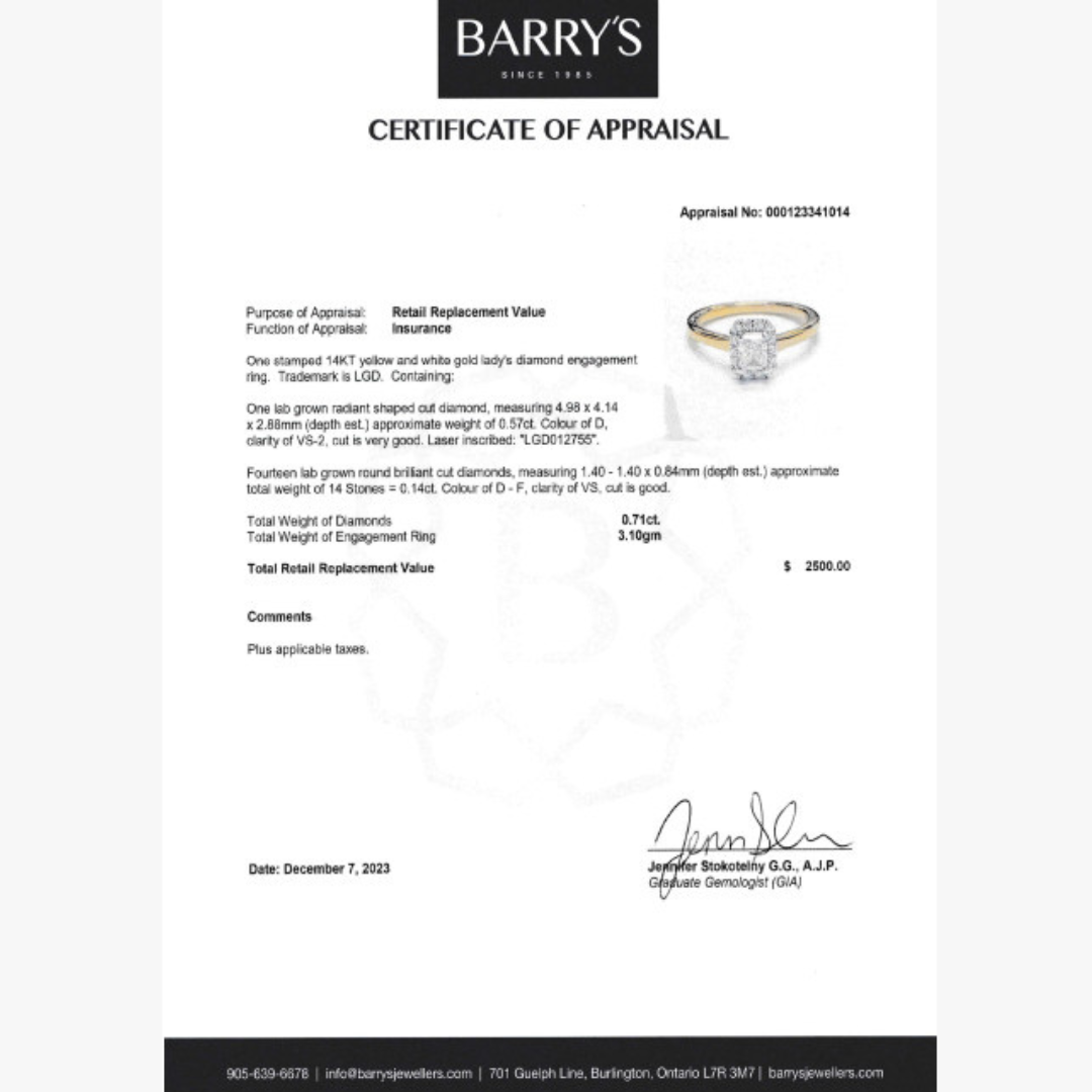 Lab-Grown Verlobungsring 14kt Gelbgold mit 0.71ct Radiant Diamant