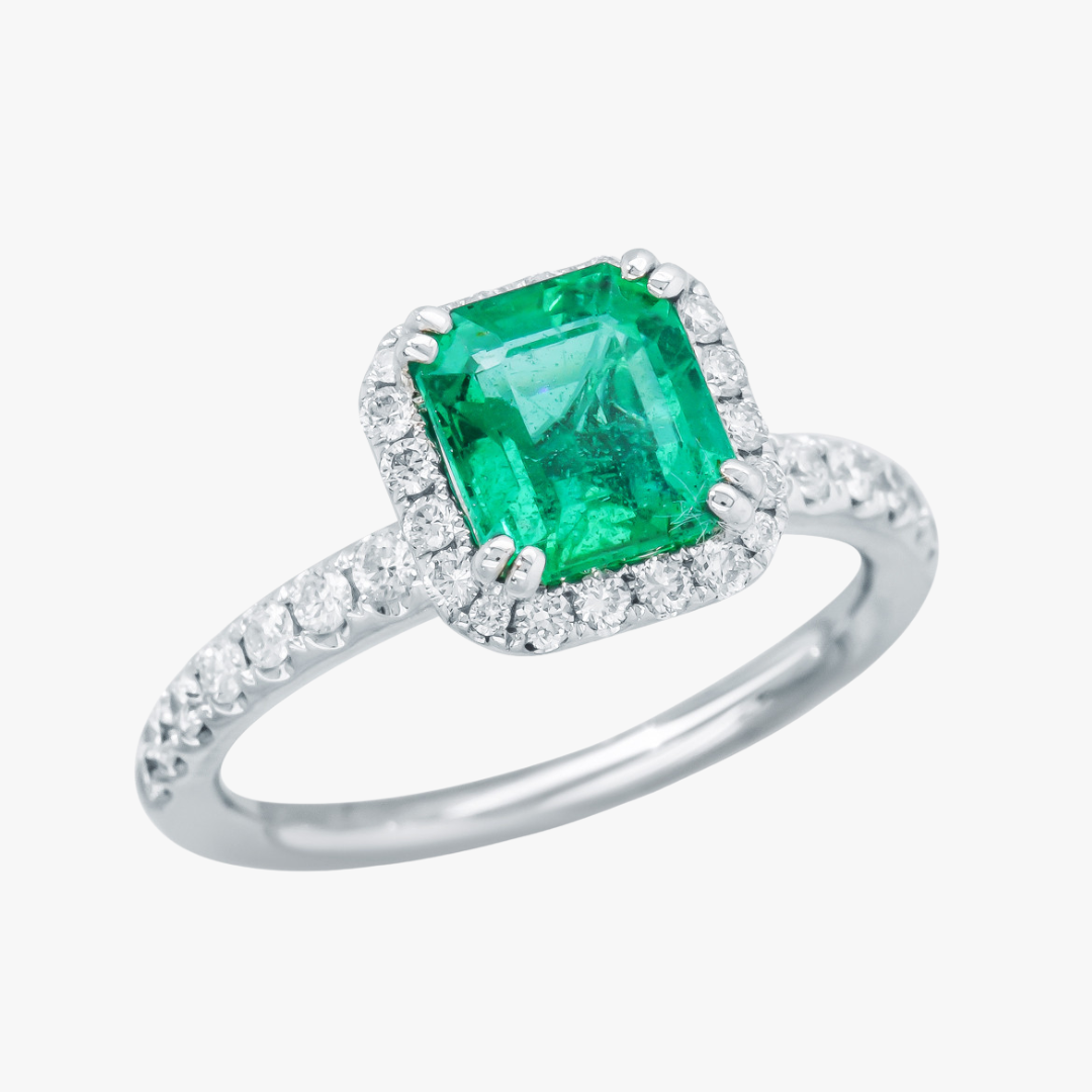 Samaragd Diamant Verlobubgsring in Weißgold