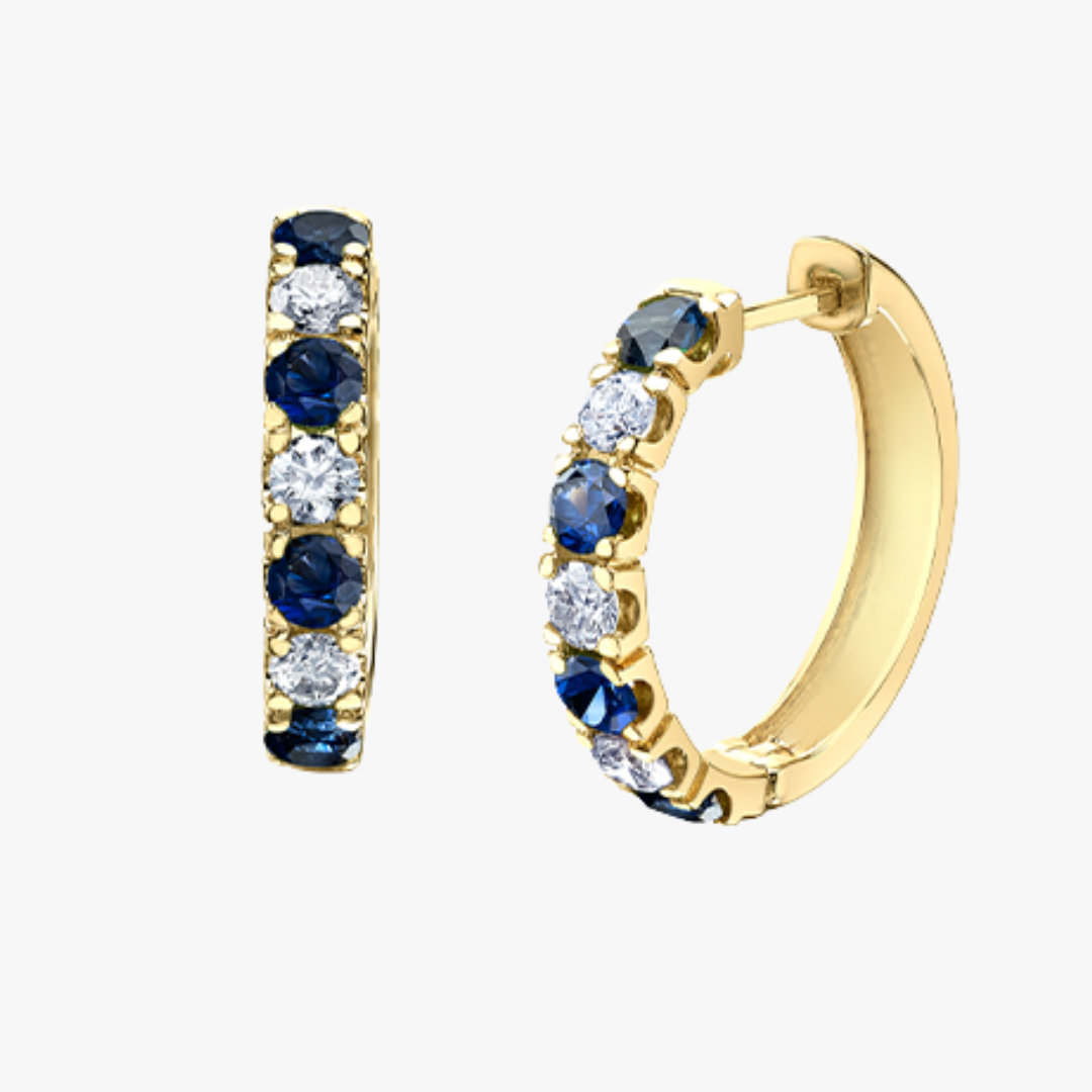 Hoop earrings 18kt yellow gold with rubies and diamonds