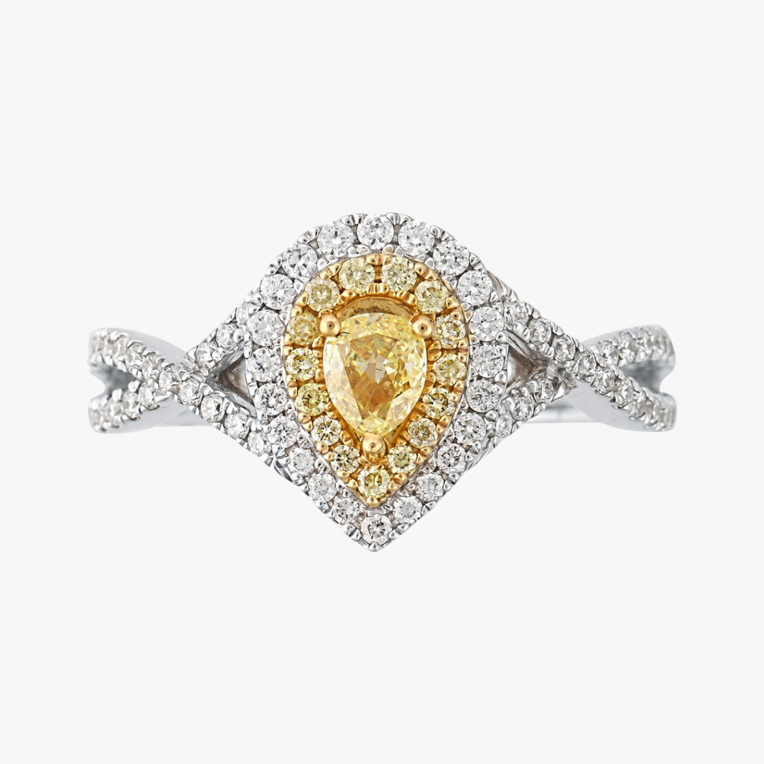 Diamant Ring mit gelben Diamanten in 18kt Weißgold