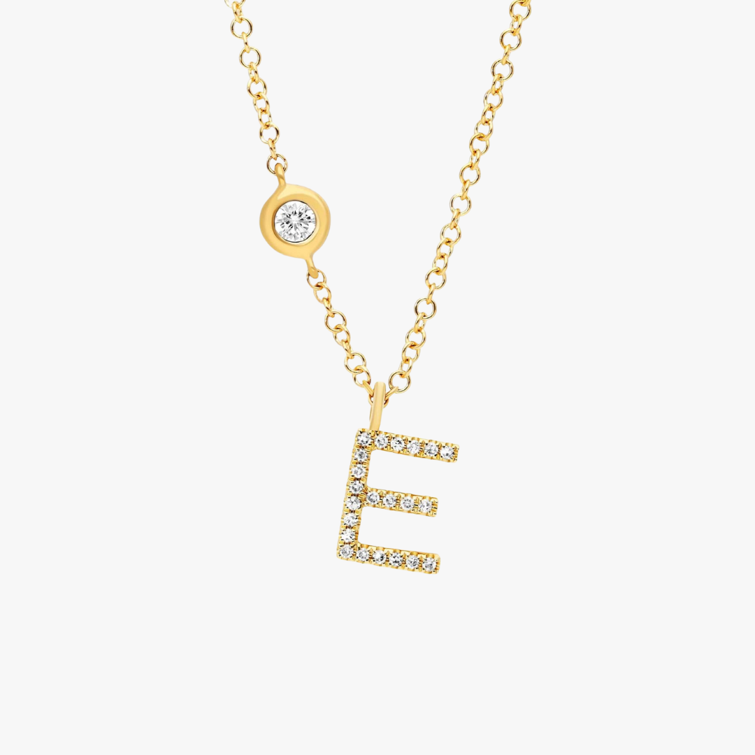 Diamond Buchstabe E Halskette in Gelbgold
