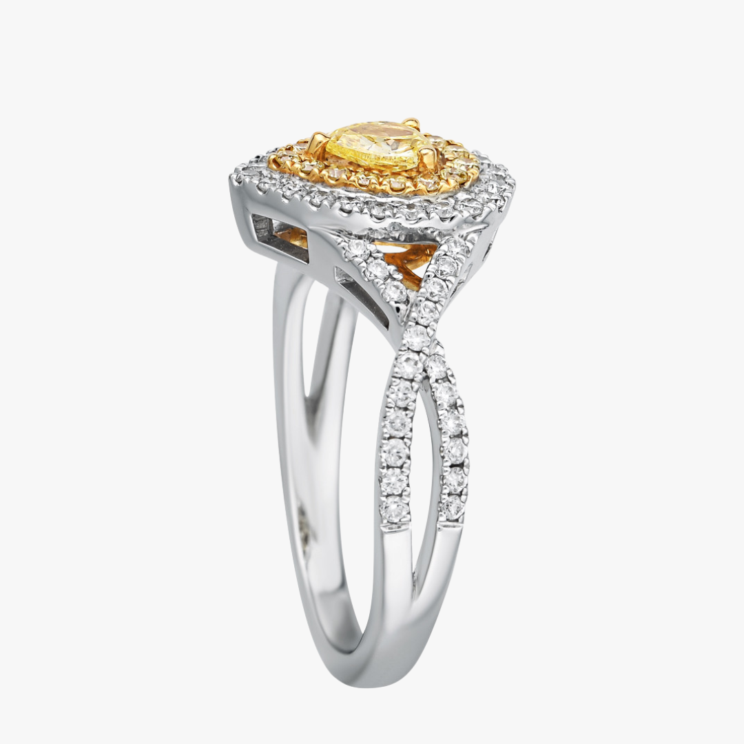Diamant Ring mit gelben Diamanten in 18kt Weißgold
