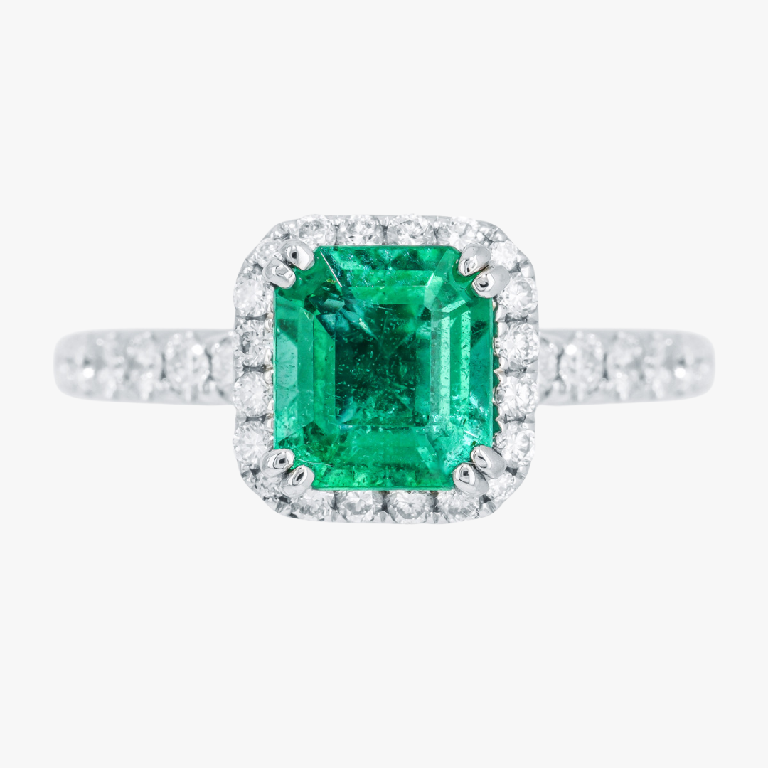 Samaragd Diamant Verlobubgsring in Weißgold