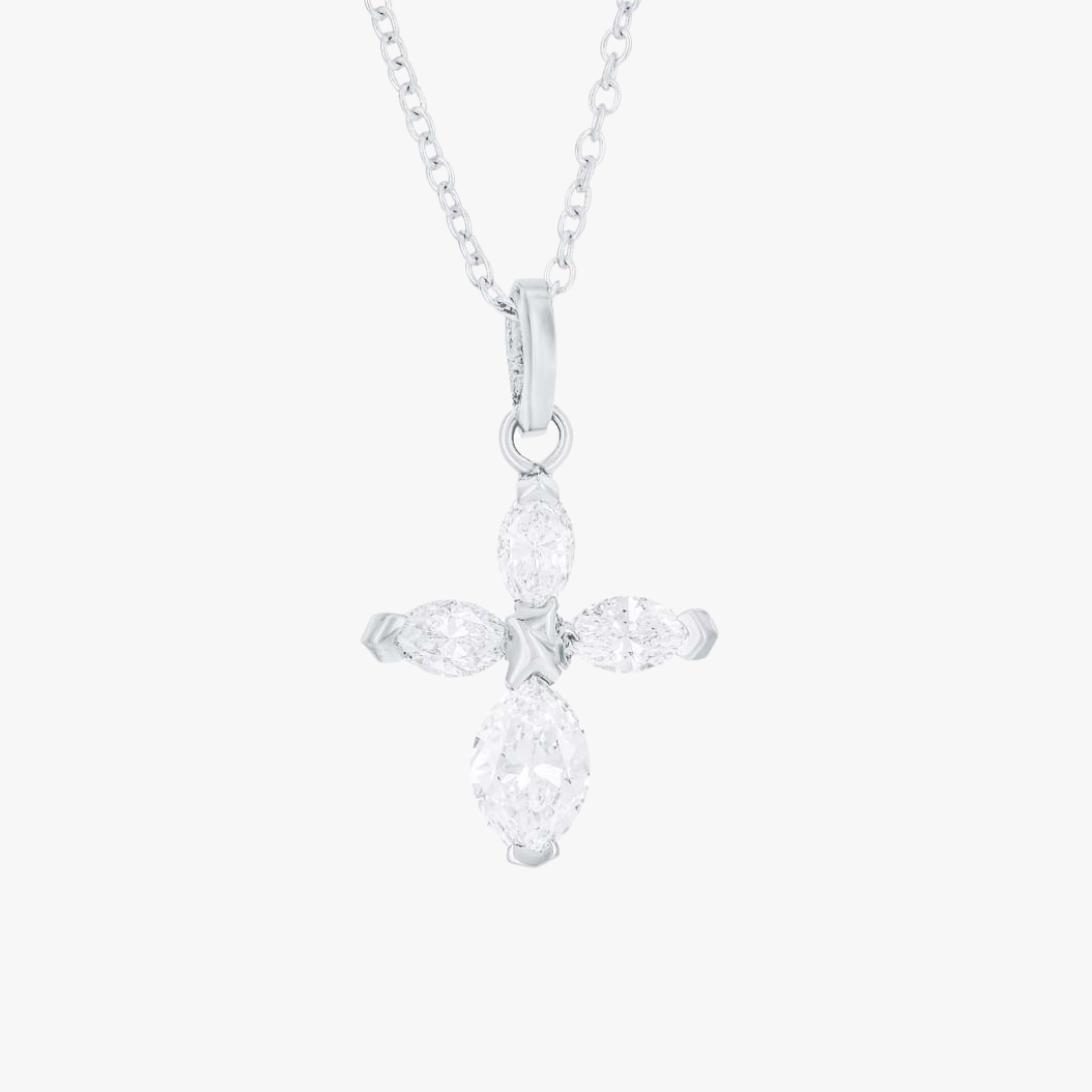 Diamantkreuz-Halskette aus 14kt Weißgold mit 0.66cttw Diamanten