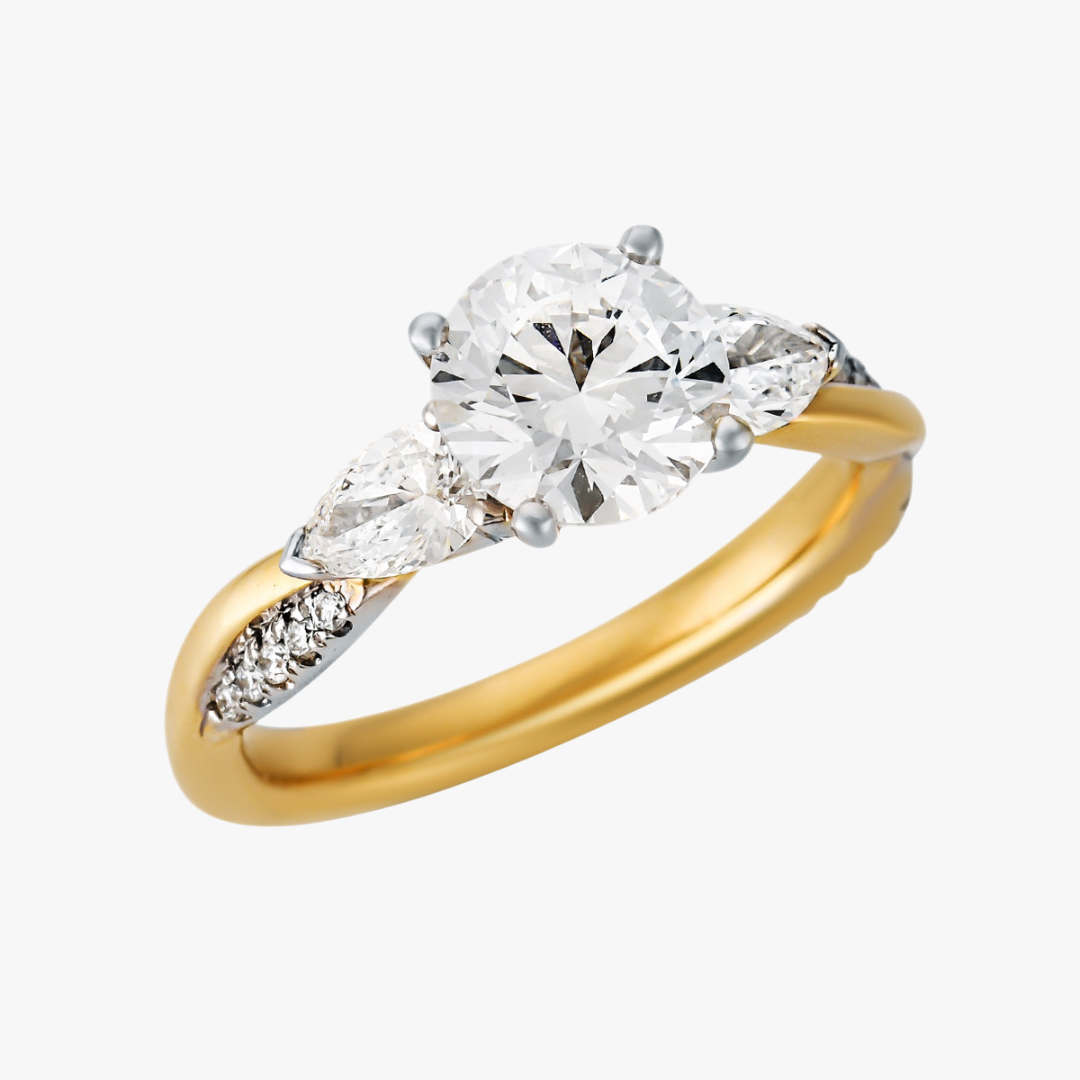 Verlobungsring 14kt Gelb- und Weißgold mit 3 Lab-Grown Diamanten 2.10ct