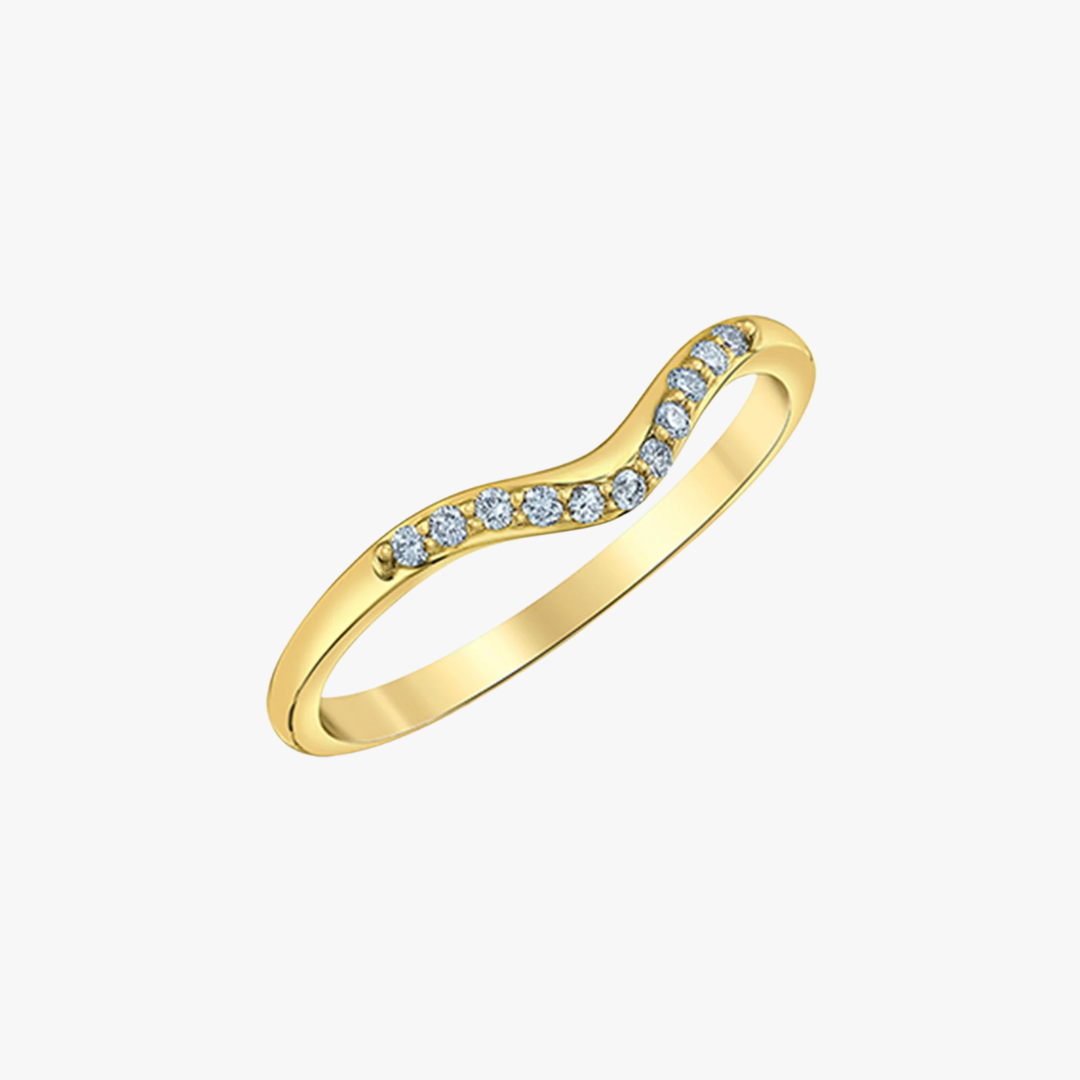 Ehering soft V-Shape mit natur Diamanten in Gelbgold