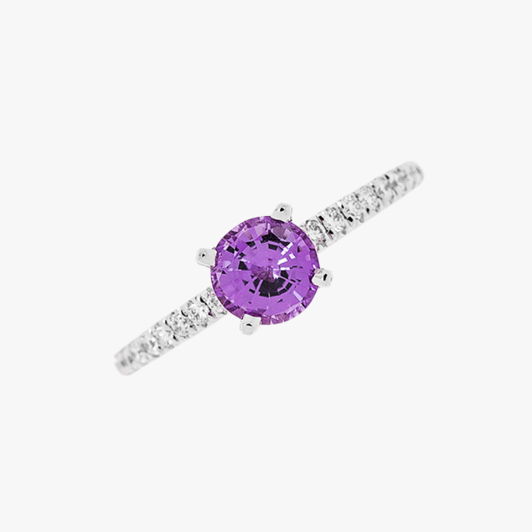 Women's ring 18kt white gold with purple sapphires and diamonds