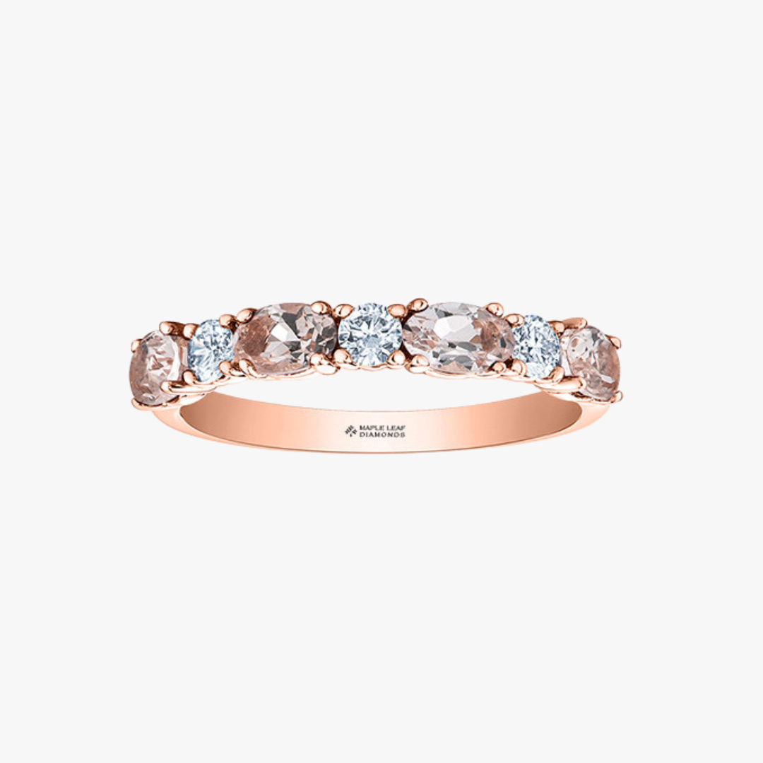 Women's ring 14kt rose gold with morganite and diamond