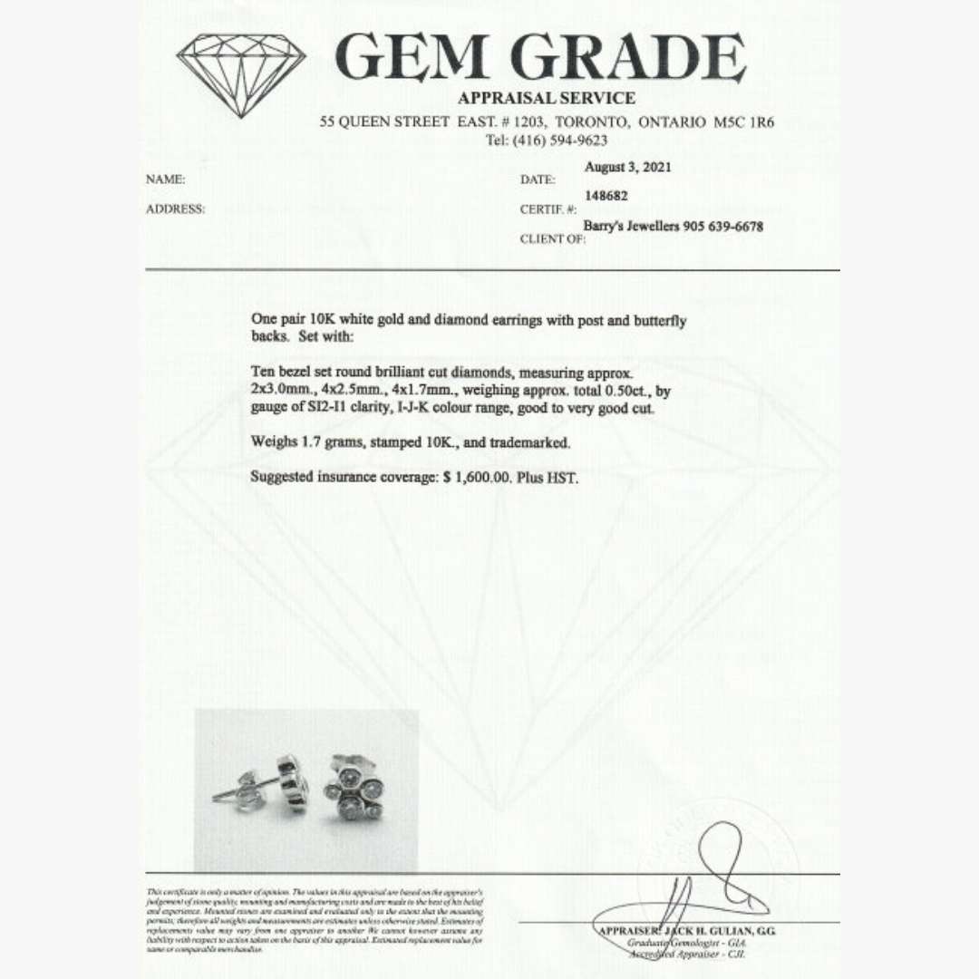 Barry`s Juwelier Diamant Ohrstecker Zertifikat