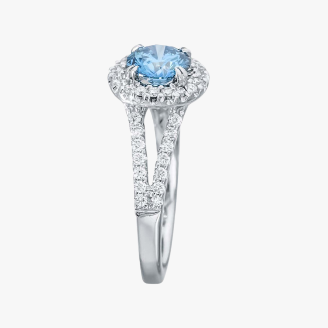 Lab-Grown diamond ring 14kt white gold with 1.35ct blue diamond