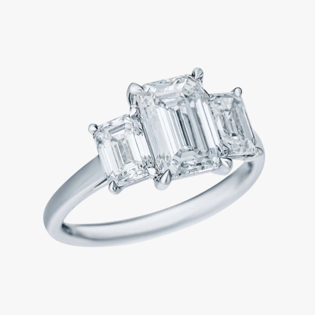 Lab-Grown Ring 14kt Weißgold mit 3 Emerald Cut Diamanten