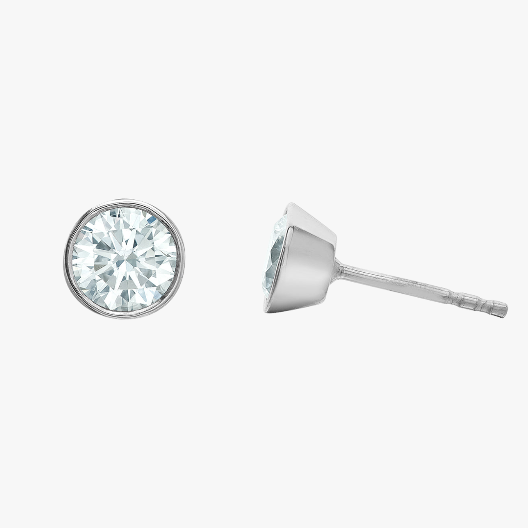Bezel stud earrings in 14kt white gold with 1.10ct lab-grown diamonds