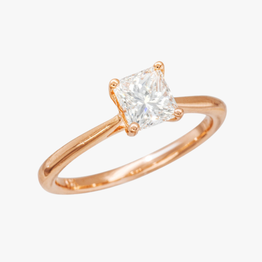 Diamant Verlobungsring Princess Cut Rosègold von Vorne
