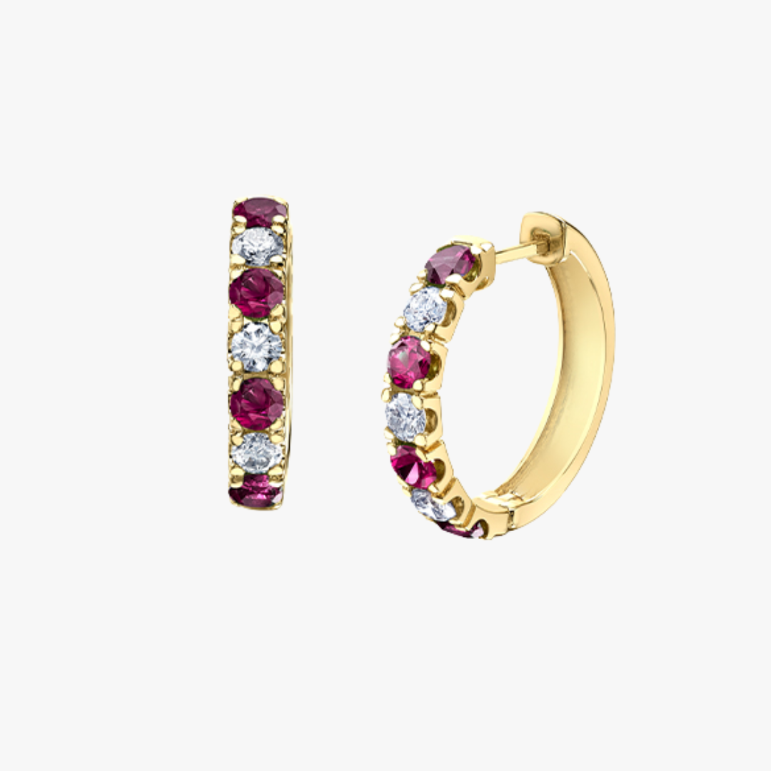 Diamant und Rubin Hoops in Gelbgold