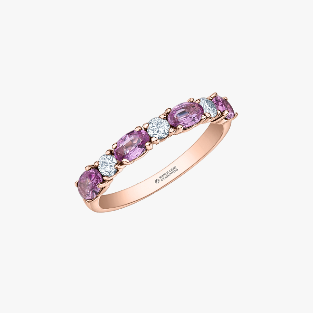 Memory ring 14kt rose gold with pink sapphires and diamonds