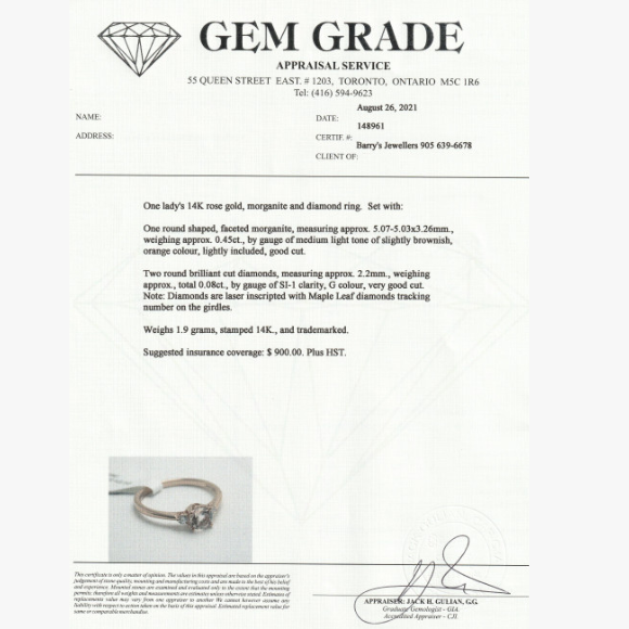 Gem Grade Zertifikat Barrys Juwelier 