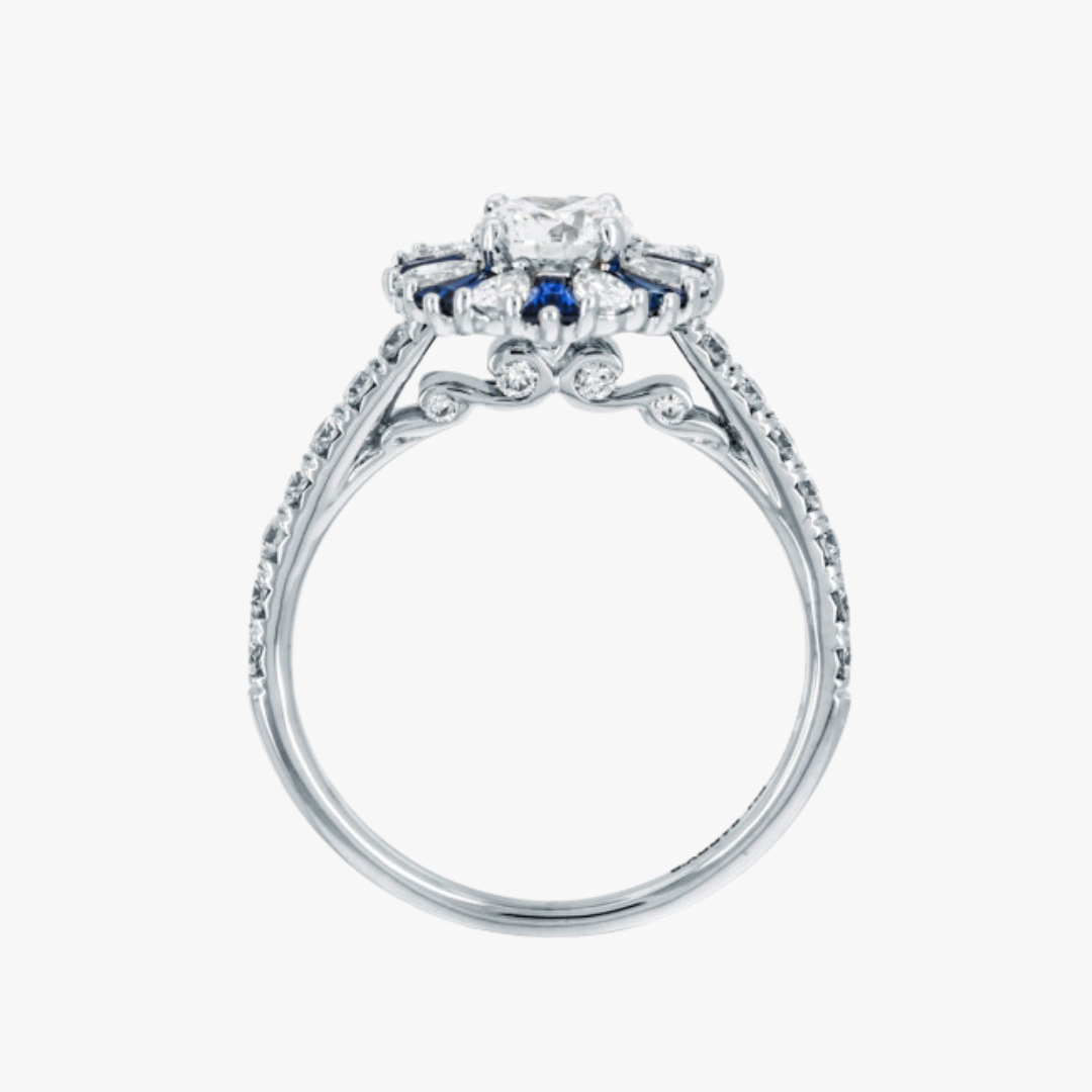 Engagement ring 18kt white gold with sapphire and diamonds