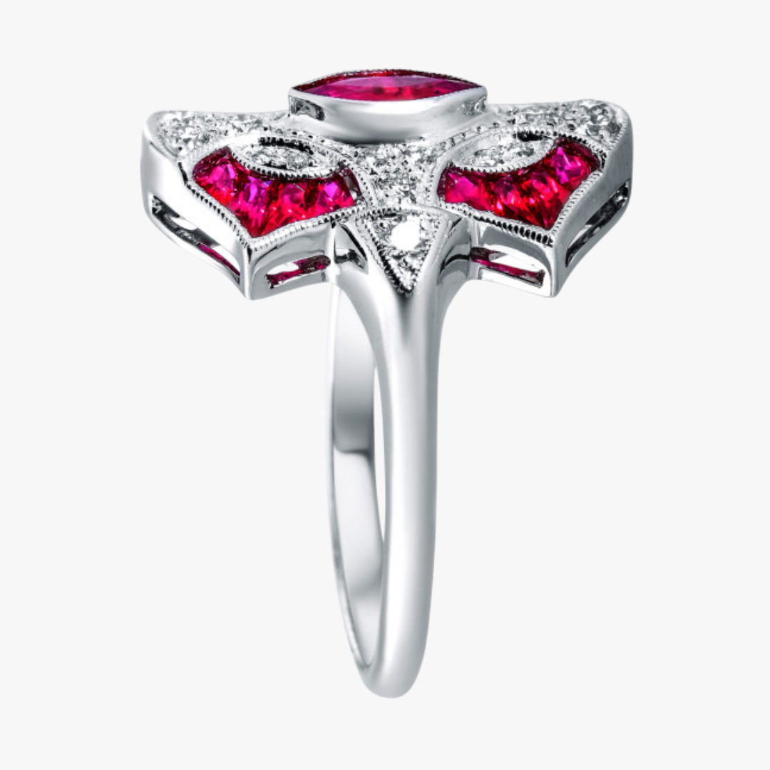 Ladies ring 18kt white gold with 1.28ct rubies