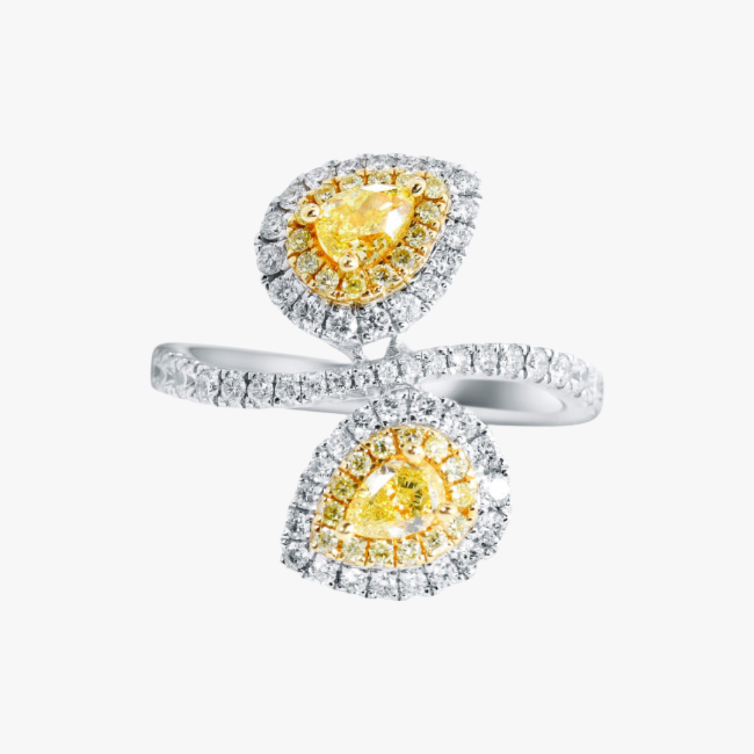 Damenring 18kt Weiß- und Gelbgold mit 0.59ct gelben Diamanten
