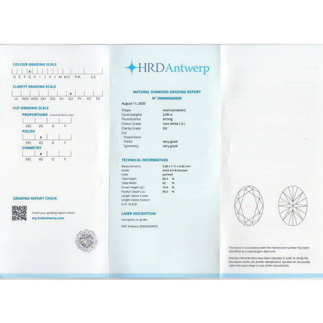 Verlobungsring mit ovalen Diamant Zertifikat HRDAntwerp