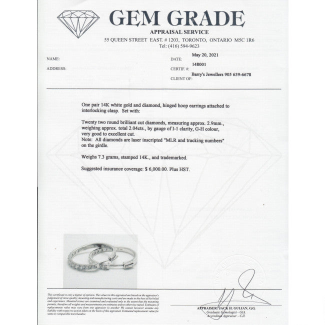 Diamant Creolen von Barrys Juwelier Zertifikat 