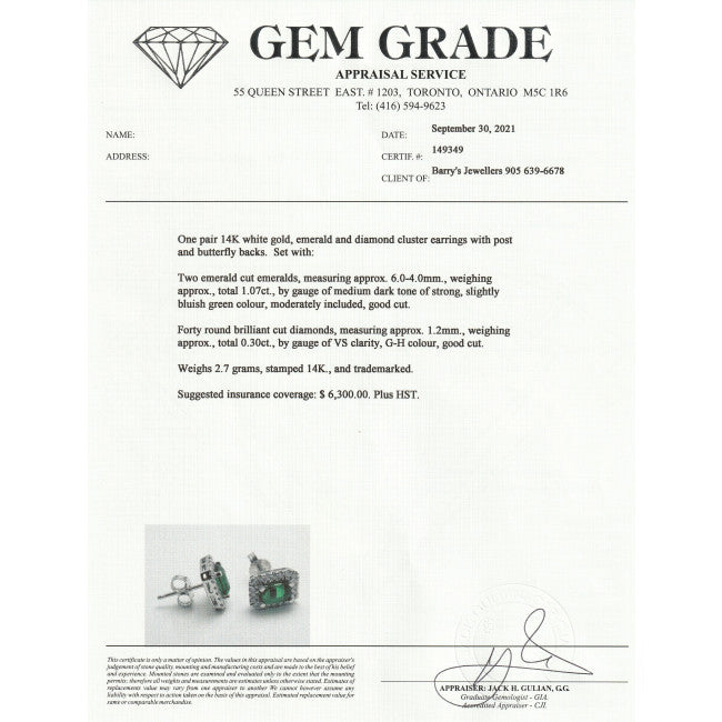Smaragd Diamant Ohrstecker von Barrys Juwelier Zertifikat