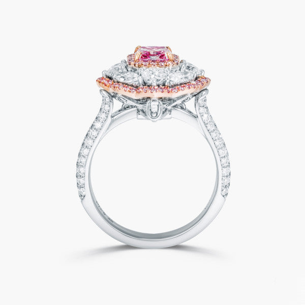 Rose gold engagement ring with natural colored diamonds