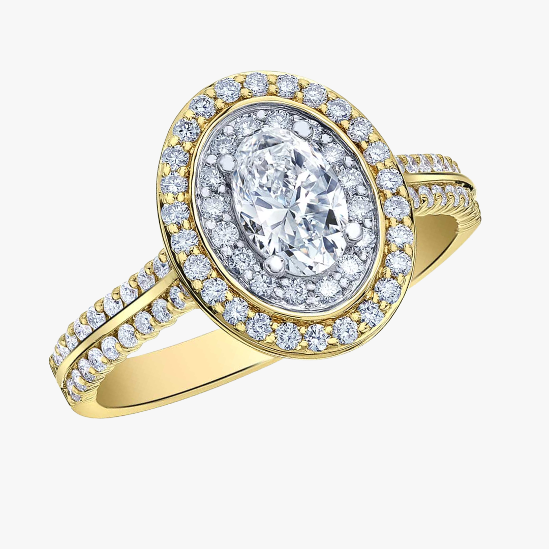 Maple Leaf Diamant Ring mit ovalen Hauptstein in Gelbgold