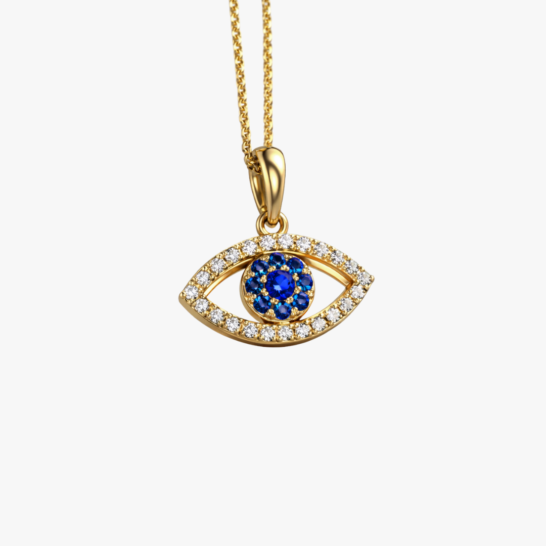 Evil Eye Halskette mit Diamanten und Saphir