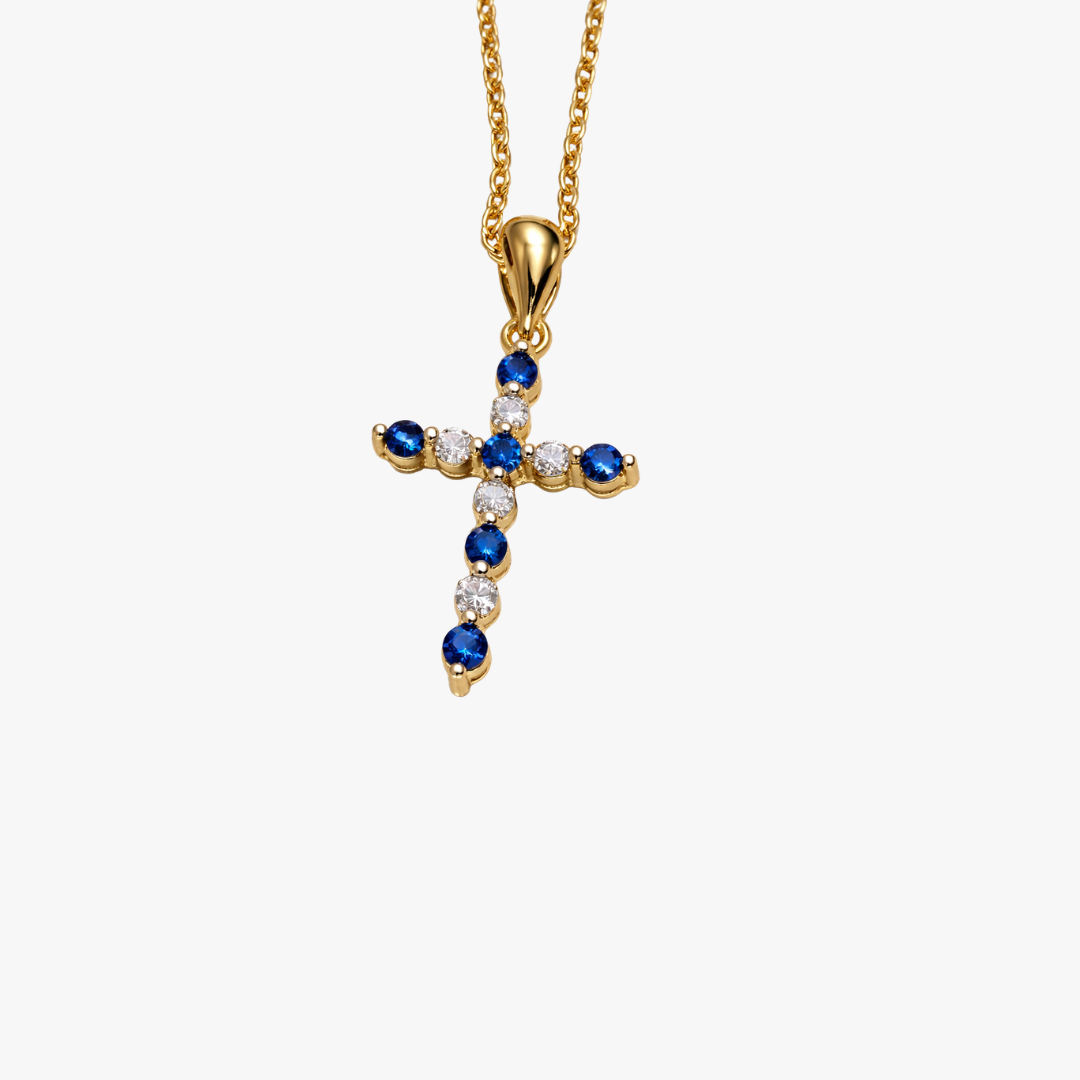 Kreuz mit Saphir und Diamanten 