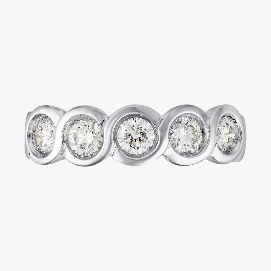 Bezel-Diamantring 18kt Weißgold mit 5 Natur Diamanten 1.00cttw