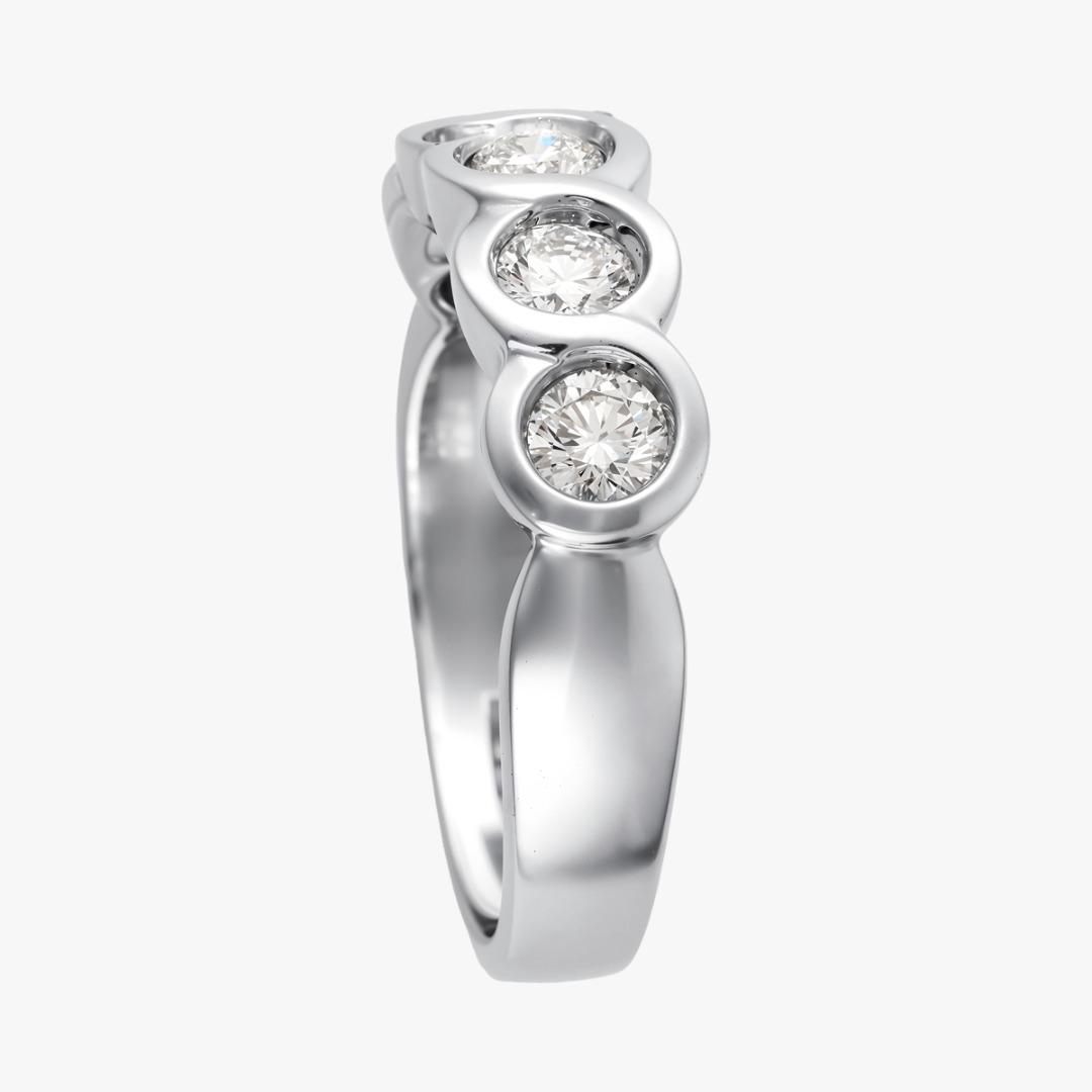 Bezel-Diamantring 18kt Weißgold mit 5 Natur Diamanten 1.00cttw
