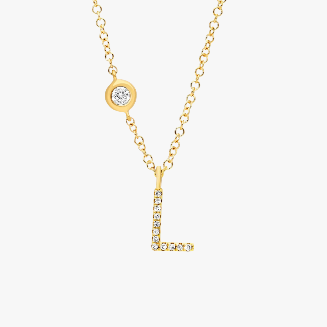 Diamant Halskette Buchstabe L in Gelbgold