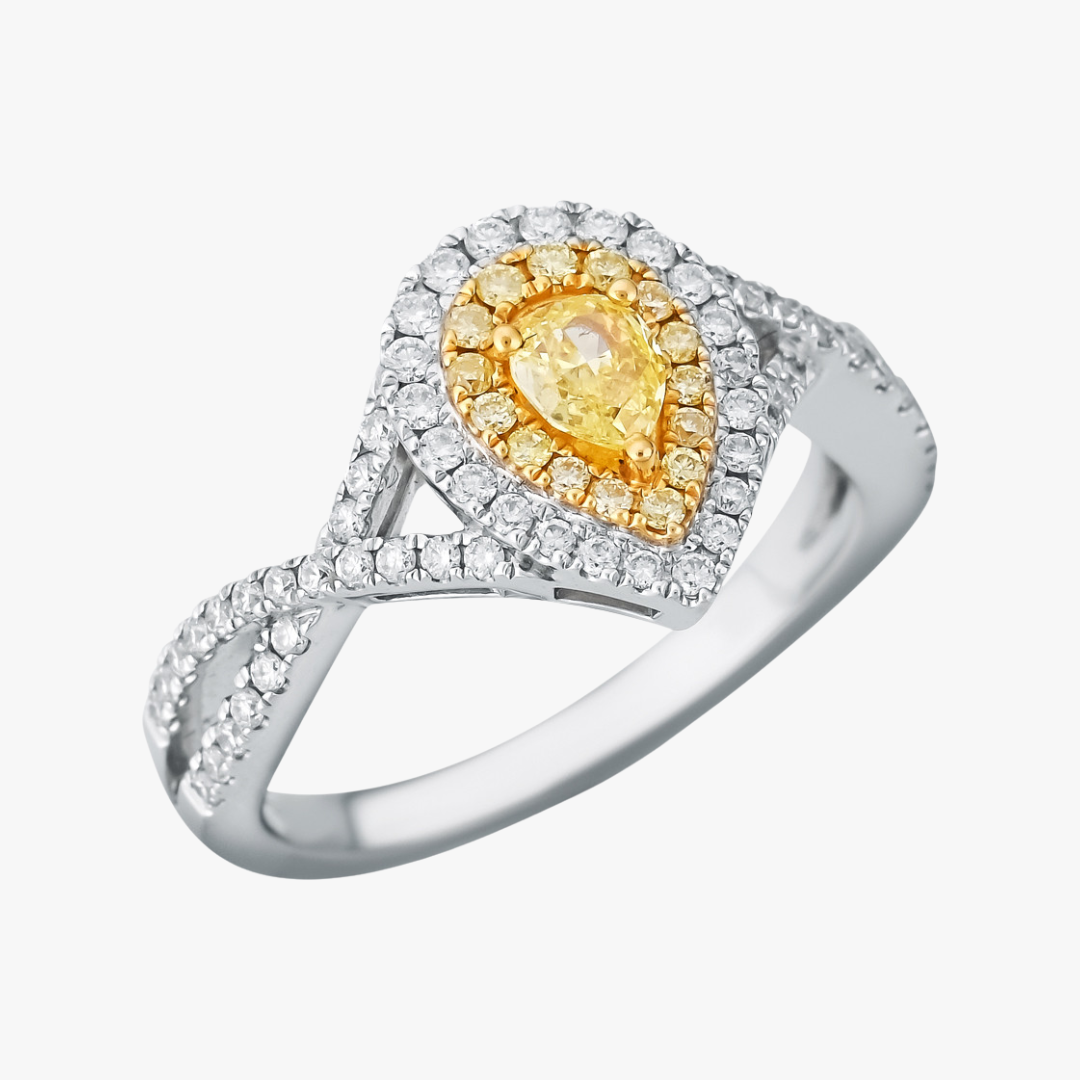 Diamant Ring mit gelben Diamanten in 18kt Weißgold